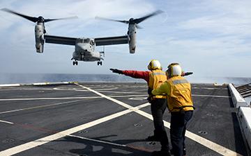 MV-22 landing on an aircraft at sea